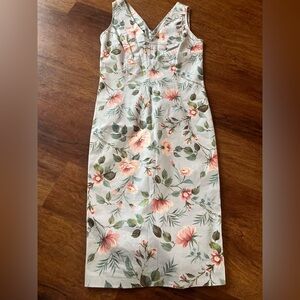 Dolce & Gabbana White Floral Midi Dress with Pink and Green Accents